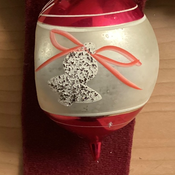 Ornament Christmas Poland 4” Glass Mica Indent Teardrop Red Pink Glitter Vtg - Picture 3 of 8